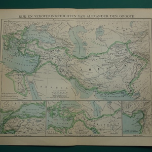 Antieke geschiedenisprent over het rijk van Alexander de Grote en zijn grenzen - oude kaartgrenzen Macedonië Perzië slag Issus Granicus