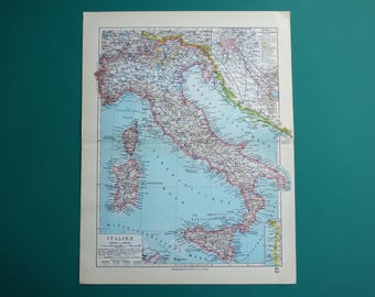 ITALY old map of Italy 1931 original antique vintage print about Italia Rome Naples Milan vintage detailed illustration maps 24x31c 10x12"