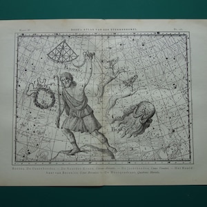 Alte holländische vintage Astronomie Druck von Canes Vena Bootes Virgo Coma Berenice Sternzeichen Konstellation Sterne antike Illustration Drucke