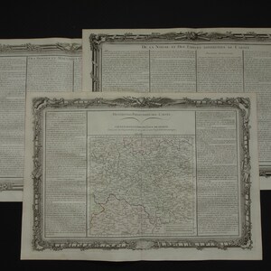 KARTOGRAPHIE antiker Druck Set mit 3 passenden über 260 Jahre alten französischen Textdrucken - 1761 große originale Wissenschaftsgravur