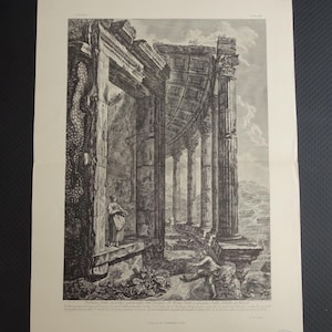 Large Piranesi print of ancient Rome Original 1886 antique facsimile Vesta Temple illustration old prints