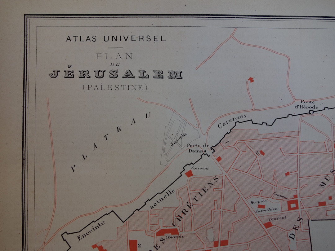 JERUSALEM Old Map of Jerusalem 1877 Original Antique City Plan ...