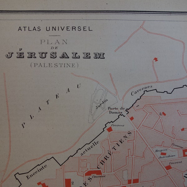 JERUSALEM old map of Jerusalem 1877 original antique city plan Palestine Israel Jerusalem vintage maps print small poster 9x12"