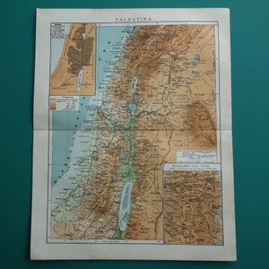Alte Landkarte von Palästina 1921 original niederländischer antiker Druck über Israel Syrien Jeruzalem Libanon vintage Karten