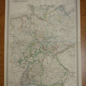 Mapa antiguo de Alemania (1863), hermoso póster antiguo original de Alemania Occidental, mapas antiguos, Deutschland alte karte, 23 x 33 pulgadas, grande.