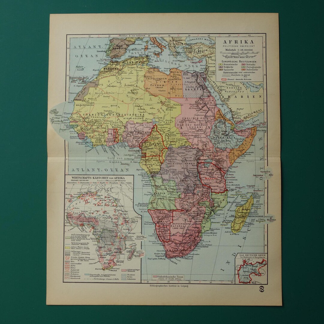 アフリカ 1928年のアフリカの古地図 オリジナルのビンテージ