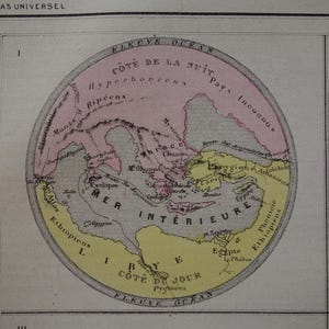 Geschichte der Geographie Antiker Druck 1877 Alte französische Weltkarte von Herodot Strabo Ptolemäus Illustration Kartographie Kartenherstellung Vintage Drucke