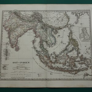 INDONESIEN THAILAND alte Landkarte von Ostasien 1867 original antique print Siam Indien Burma Philippinen Indochina Datiert 15x18 "große Karten