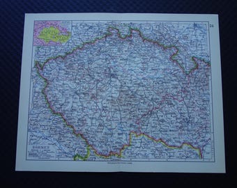 CZECHIA old map of Bohemia Moravia Silesia 1928 German antique print about Czech republic Prague Budweis Pilsen Brno vintage maps