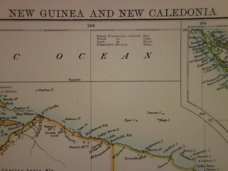 antique print about Papua Island Bismarck archipel Loyalty Islands Kaiser Wilhelm land 8x11/'/' 1884 Old map of New Guinea and Caledonia