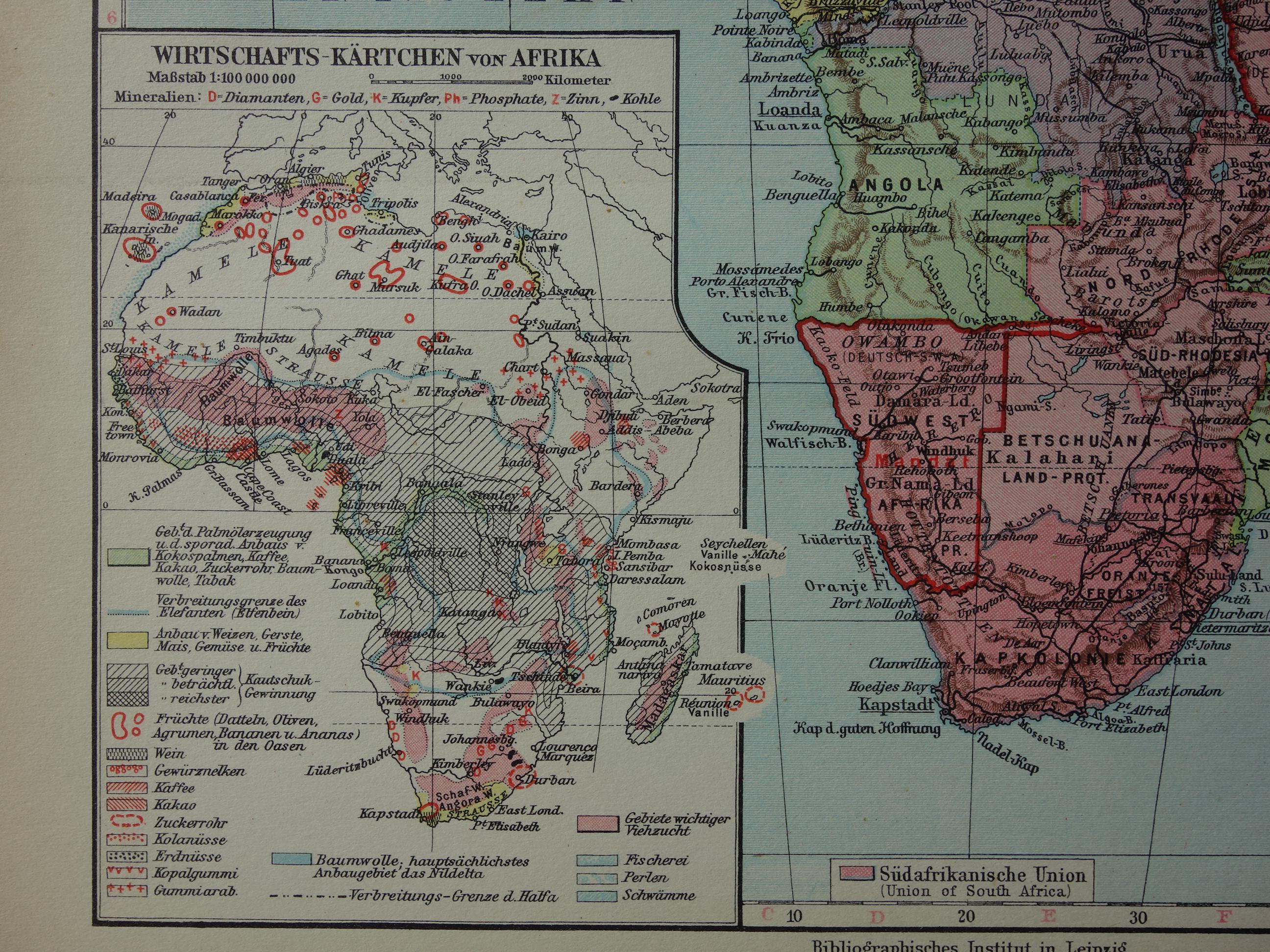 アフリカ 1928年のアフリカの古地図 オリジナルのビンテージ