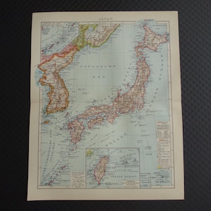 JAPAN oude kaart van Japan en Korea 1918 originele vintage kaart over Tokio Taiwan Seoel Yesso Fuji Yama Tokio Nippon vintage print