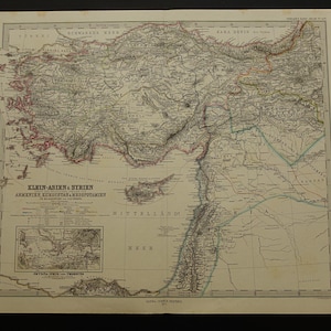 Große Landkarte von der Türkei 1875, antiker Originaldruck über Osmanisches Reich Kleinasien Anatolien sicheren Vintage Karten Wanddekor