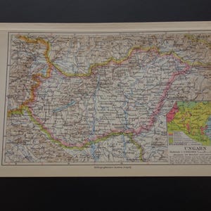 UNGHERIA vecchia mappa dell'Ungheria 1928 stampa d'epoca originale Budapest Debrecen Pecs area con grafico linguistico - piccole mappe dettagliate