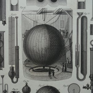 HIDROSTÁTICA, lámina científica antigua de 1849, póster original de tecnología antigua con imágenes de instrumentos científicos sobre física, gases y líquidos. imagen 1