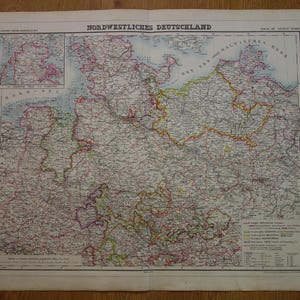 Große alte Landkarte von Norddeutschland original 1874, antique print Berlin Magdeburg Hamburg Muenster Deutschland vintage Landkarten