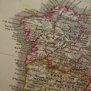 SPAIN Old Map of Spain and Portugal Large Original Antique Print/poster About Madrid Lisbon ...