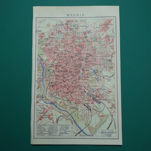 Alte Landkarte von Madrid Spanien - original niederländischer antiker Stadtplan von 1909 - detailreiche Vintage Landkarten Madrid