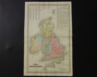 BRITISH ISLES old map of Great Britain and Ireland Original 180+ years old antique print about England Scotland London Dublin vintage maps