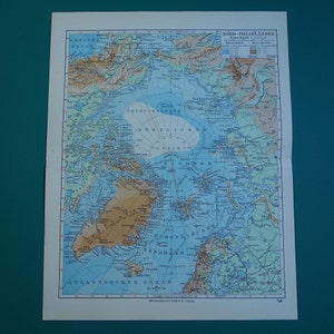 Ancienne carte ARCTIQUE de la région arctique de 1928, gravure ancienne détaillée sur les cartes vintage du pôle Nord polaire - karte Arktis carte Arctique 25 x 31 c 10 x 12 po