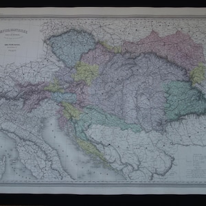 ÖSTERREICH alte Landkarte GROSS 1880 original antike handkolorierte Landkarten der österreichischen-Ungarn Vintage Plakat Ungarn Siebenbürgen Rumänien Kunst