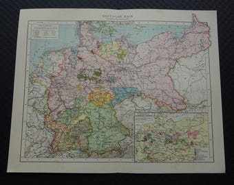 GERMANY old map of Germany 1907 antique detailed map German Empire vintage maps Berlin Bonn - alte karte von Deutschland Deutsches Reich