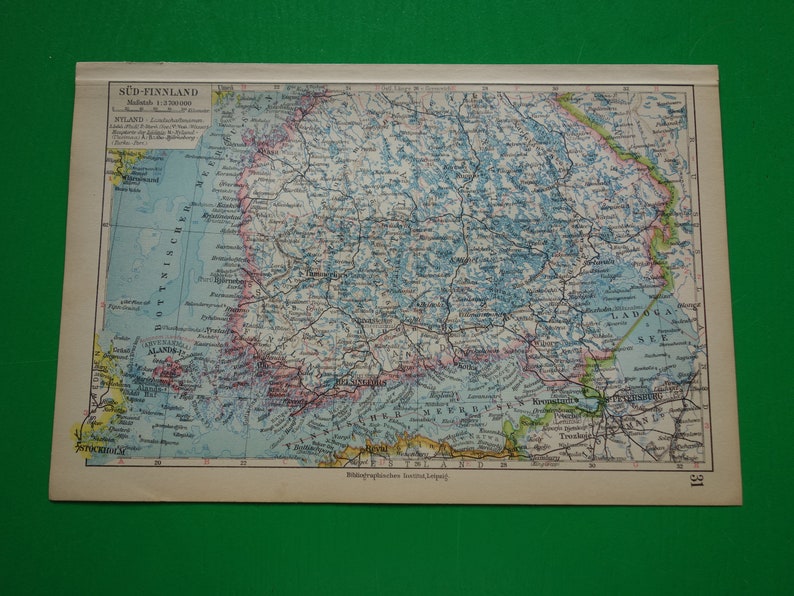 Old map of Finland Original 1928 antique print about Helsinki Turku Åbo antik gammal karta av Finlands vintage 16x24c 6x9 inch image 1
