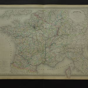 Alte Landkarte Frankreichs GROSS 1858 original antike handkolorierte Landkarte Paris Frankreich Paris Marseille Lyon Bordeaux