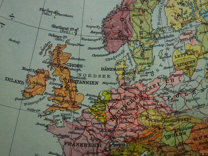 EUROPE old map of Europe 1931 original vintage political print Etsy