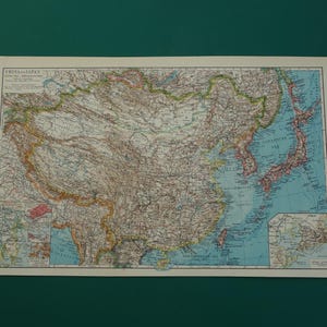 CHINA alte Landkarte von China Detaillierter Vintage 1933 Print