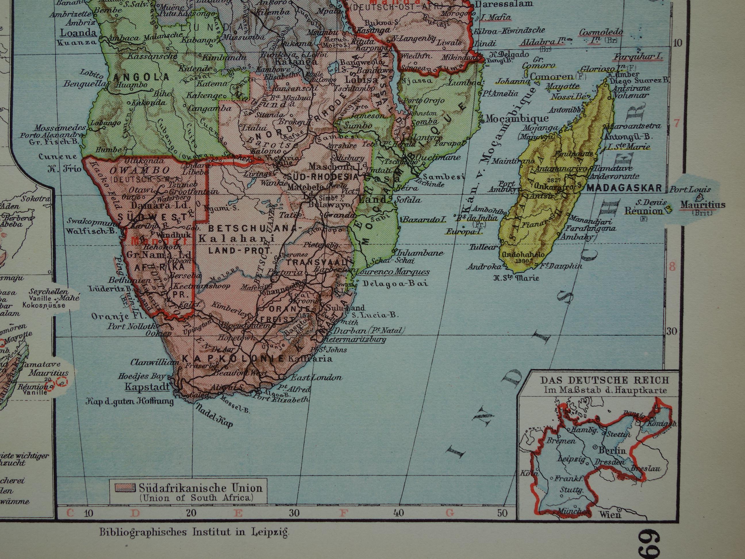 アフリカ 1928年のアフリカの古地図 オリジナルのビンテージプリント