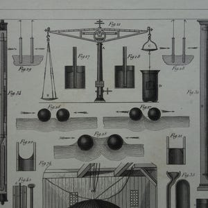 HIDROSTÁTICA, lámina científica antigua de 1849, póster original de tecnología antigua con imágenes de instrumentos científicos sobre física, gases y líquidos. imagen 4