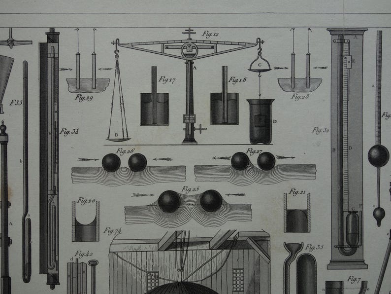 HIDROSTÁTICA, lámina científica antigua de 1849, póster original de tecnología antigua con imágenes de instrumentos científicos sobre física, gases y líquidos. imagen 4