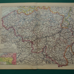 BELGIQUE vieille carte de la Belgique 1928, impression vintage originale détaillée sur Bruxelles Anvers Gand - cartes linguistiques anciennes 9 x 12"