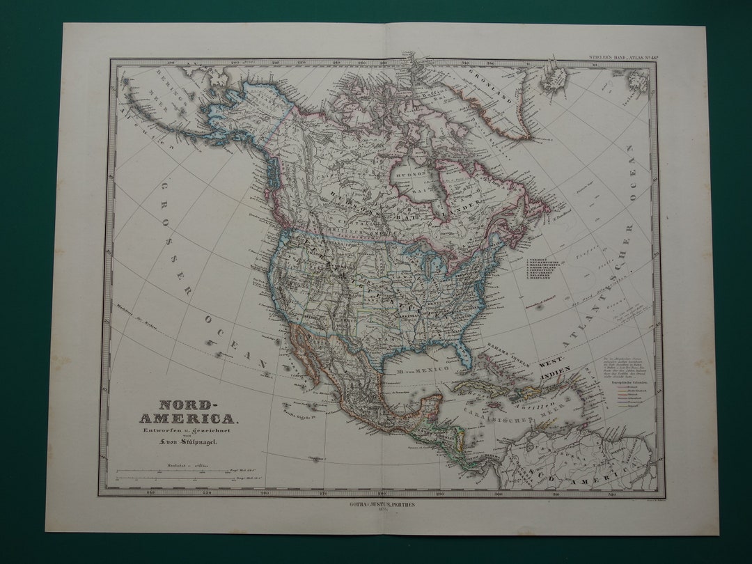 AMERIKA van Noord-Amerika 1875 grote originele - Etsy België