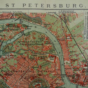 St Petersburg alte Landkarte 1910 original alter Stadtplan von St. Petersburg Russland detailliertes niederländisches Papier Vintage Karten