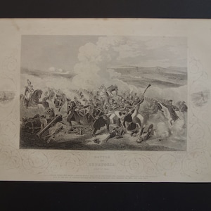 Krimkrieg alter Druck der Schlacht von Eupatoria 1858 originale antike Illustration Vintage Militaria Drucke