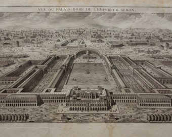 Domus Aurea Rome antieke print 1798 originele oude geschiedenis illustratie keizer Nero Golden Palace Vintage prenten Romeinse rijk