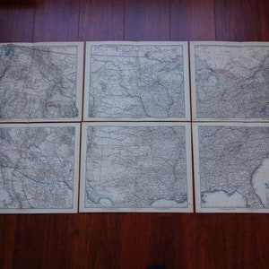 Grande carte ancienne des États-Unis, lot de six cartes, 1886, affiche originale originale de Californie, États-Unis, États-Unis, datée de l'année, 6 tirages très grands