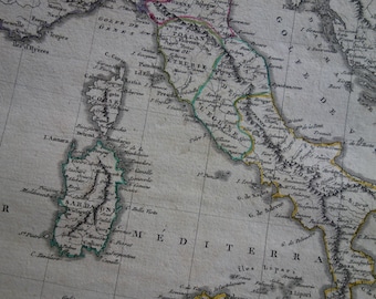 Ancienne Carte D'Italie Par Vaugondy Et Delamarche – Gravure D'époque XIXe, Vrai Morceau D'histoire Pour Les Amateurs De Cartes Anciennes