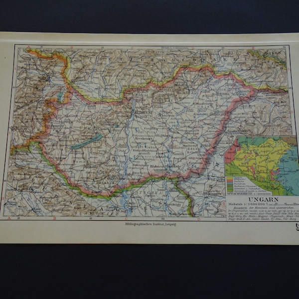 HUNGRÍA mapa antiguo de Hungría 1926 impresión vintage original Budapest Debrecen Pecs área con carta lingüística - mapas pequeños detallados
