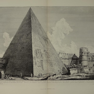 Large Piranesi print of ancient Rome Original 1886 antique facsimile Pyramid of Cestius illustration old prints Piramide di Caio Cestio