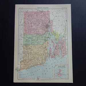 Carte de RHODE ISLAND 1886, affiche ancienne originale originale des comtés du RI, cartes vintage de Providence Newport, 20 x 27 c 8 x 11 po.