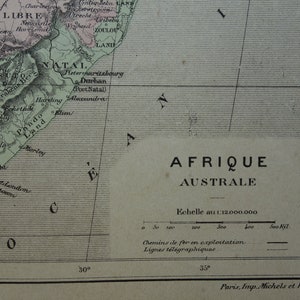 Carte de l'AFRIQUE DU SUD 1896, impression ancienne originale de Pretoria Capetown Durban Transvaal Orange république, cartes vintage 9 x 11" colorées à la main