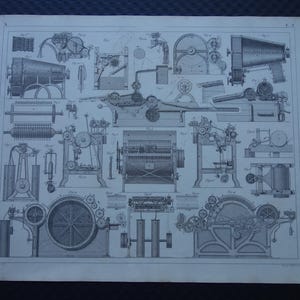 175+ year old print of spinning machine for cotton Original 1849 print with pictures of antique spin cotton machinery vintage prints
