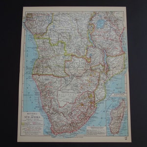 Ancienne carte de l'Afrique australe - affiche imprimée vintage détaillée de 1928 du Congo Afrique du Sud Angola Zambie Madagascar - cartes anciennes - 24 x 31 c 9 x 12"