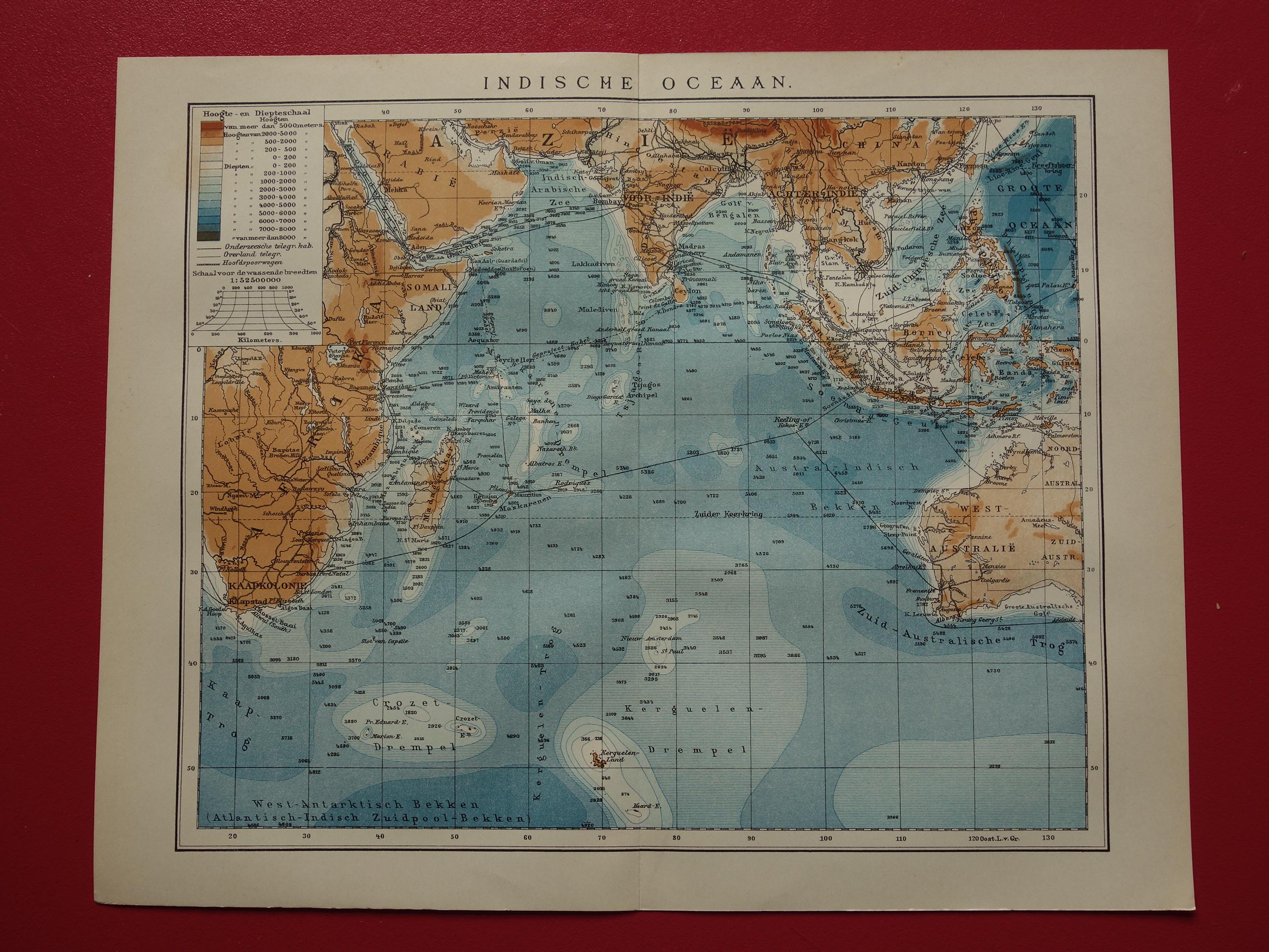 Old Sea Map of Indian Ocean 1918 Original Dutch Antique Chart About ...