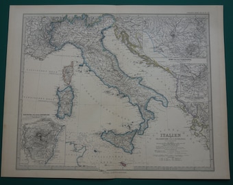 イタリア - 1902 年のオリジナルのアンティークの地図 (国、都市