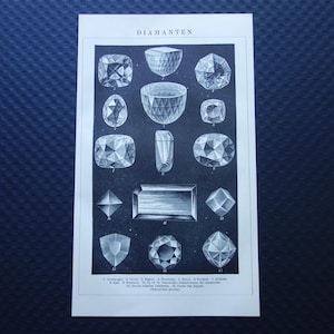 Vintage Diamond print about famous diamonds Koh-I-Noor Orlow Sjah original antique old diamond pictures