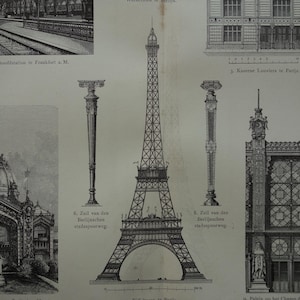 "Effelturm alte Bilder von Paris 1912 antiker Architektur Druck - Paris Champ de Mars Ecole beaux arts 25x32c 10x32cm